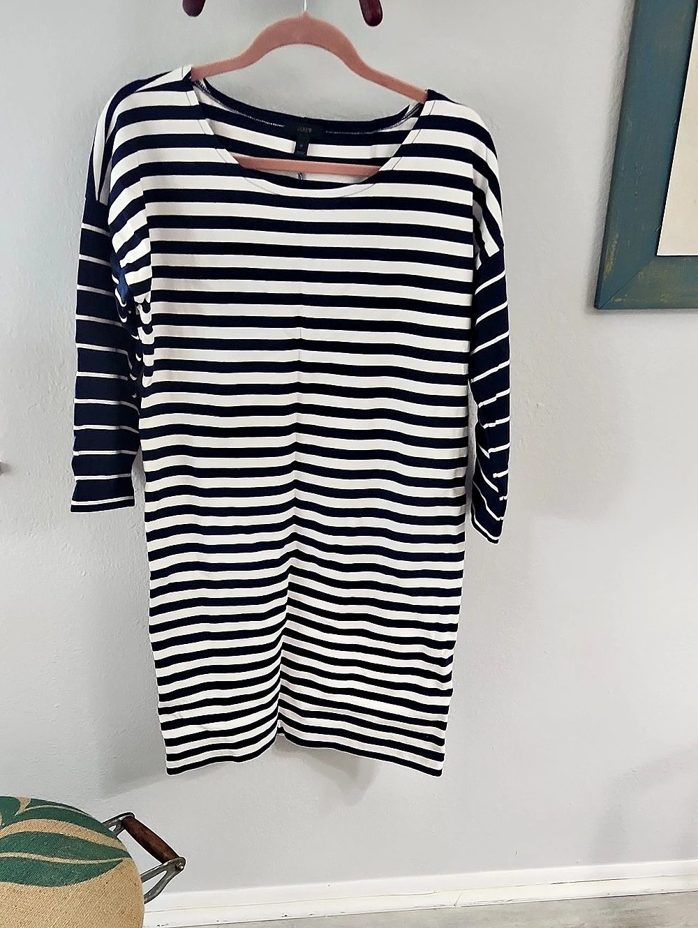J.Crew Striped Long Sleeve Dress in Navy Blue & White Size Medium
